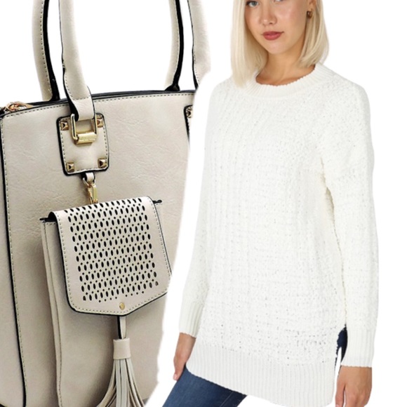 Zen Laven or White LONG SLEEVE ROUND NECK SWEATER - Picture 8 of 8